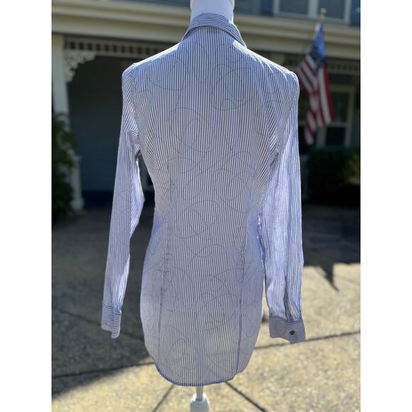 MSRP $245 Women’s Theory Pinstriped Cotton & Silk Button-down w/ Pockets Size M - Picture 6 of 9
